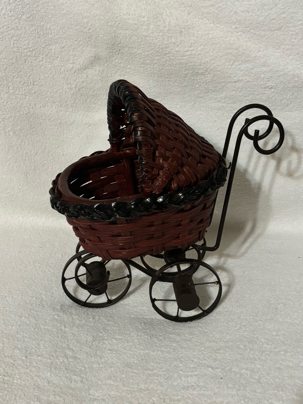 Wicket ratan doll stroller Decorative Wicker Pram Accent in Dark Brown and Black